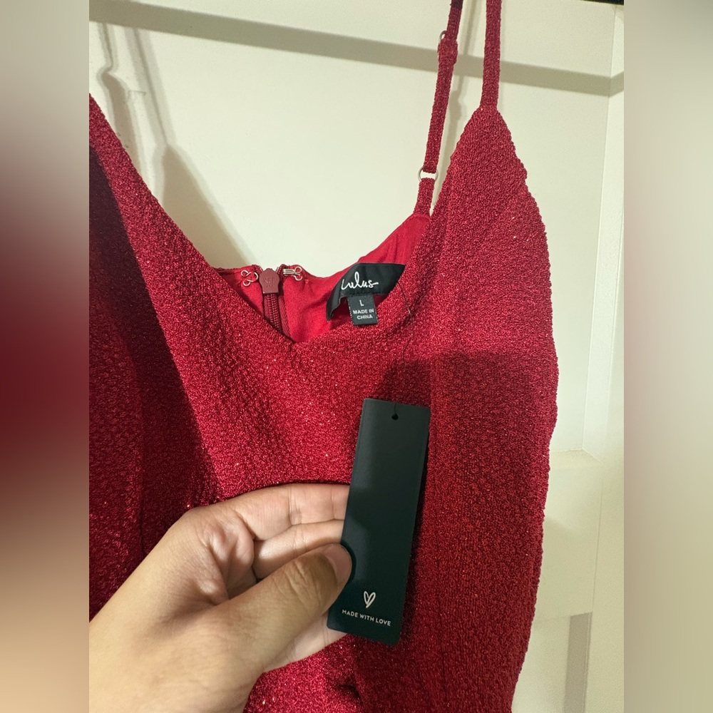 Lulus NWT Sparkle Red Spaghetti Strap Wrap Mini Dress - Picture 3 of 5